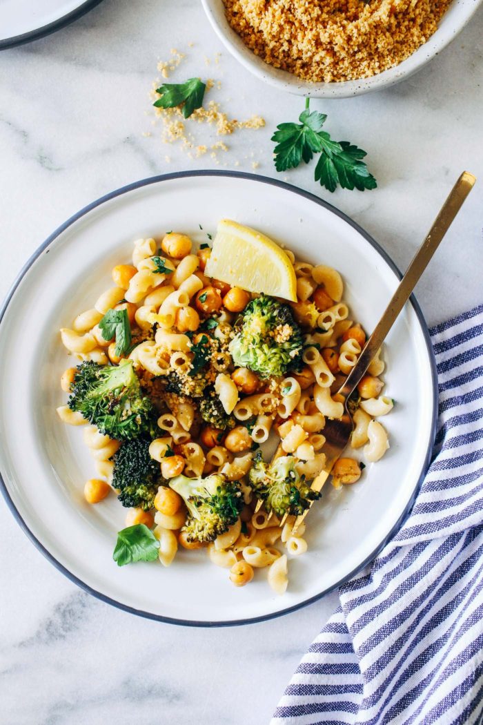 Roasted Broccoli and Chickpea Lemon Pasta from Making Thyme for Health