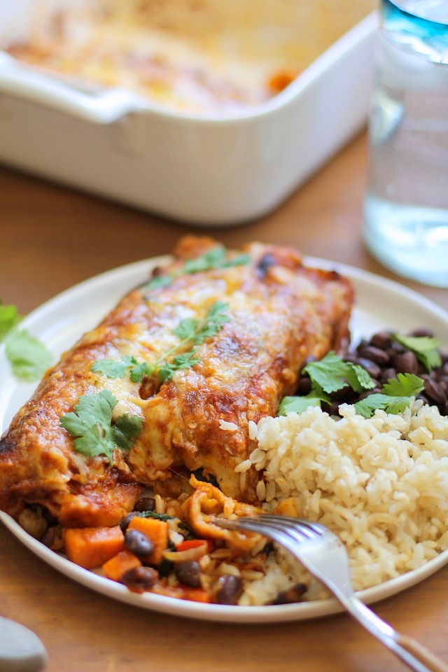 Small Batch Sweet Potato and Black Bean Enchiladas from The Roasted Root