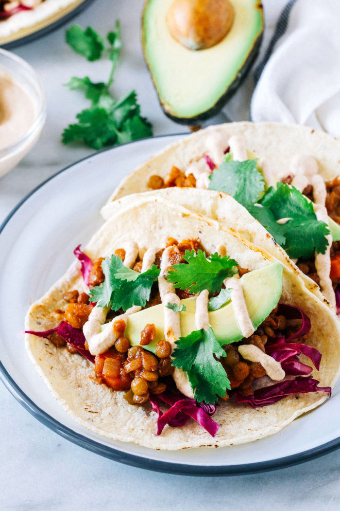 Lentil Carrot Tacos with Chipotle Cream from Making Thyme for Health