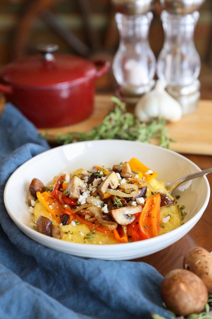 Creamy Polenta with Caramelized Onions, Peppers, and Mushrooms from The Roasted Root