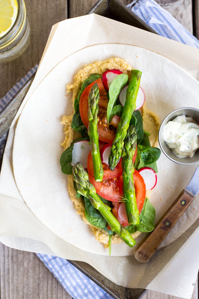 Spring Vegetable Hummus Wraps with Herbed Mayo from She Likes Food