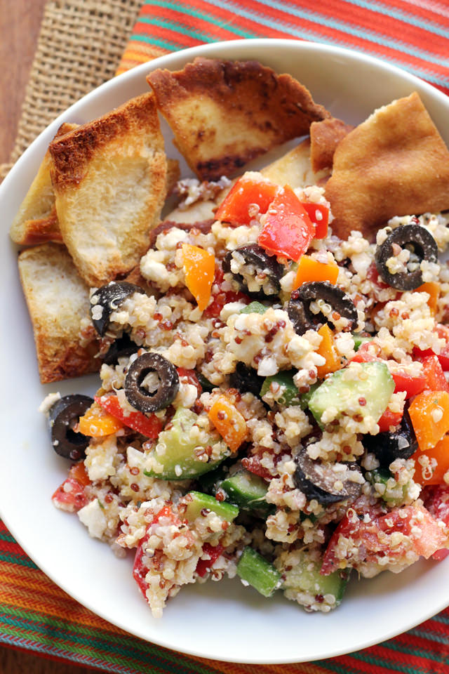 Greek Super Grains Salad with Homemade Pita Chips from Eats Well With Others