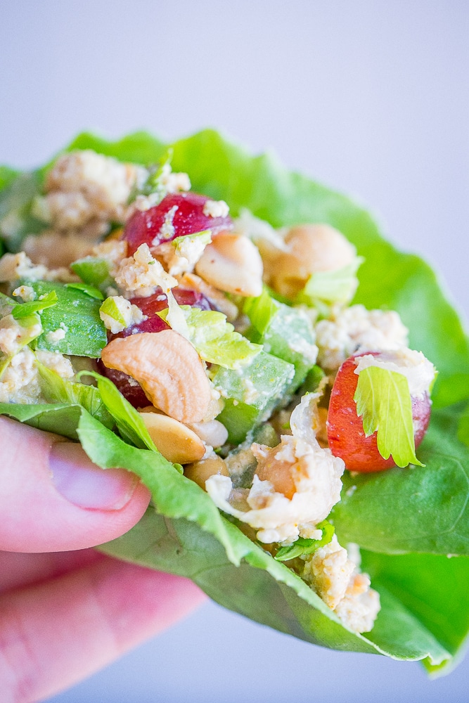 10 Minute Curried Chickpea Tofu Lettuce Wraps from She Likes Food