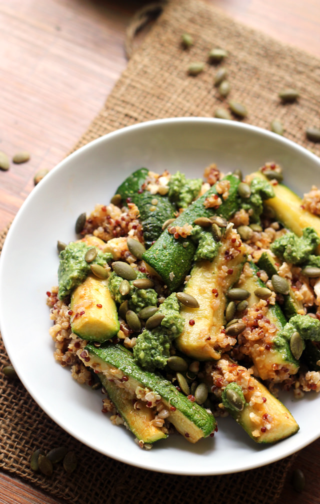 Roasted Zucchini and Quinoa Bowls with Cilantro Pepita Pesto from Eats Well With Others