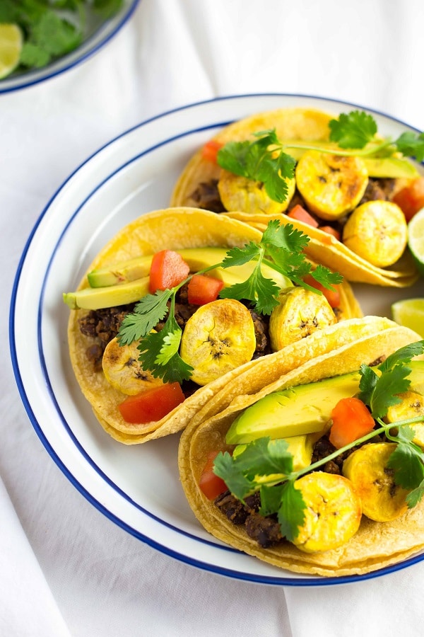 Black Bean and Baked Plantain Tacos from She Likes Food
