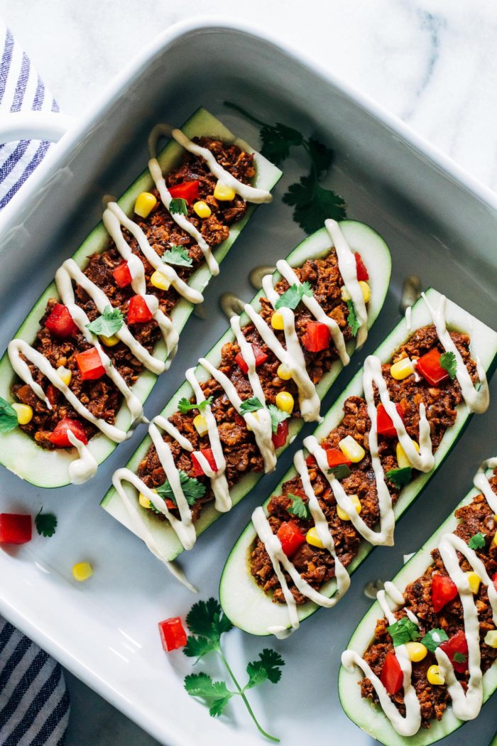 Vegan Zucchini Taco Boats from Making Thyme for Health on this week's Healthy Vegetarian Meal Plan