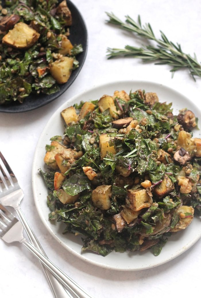 Rosemary Roasted Potato, Mushroom, Lentil and Kale Salad from Hummusapien