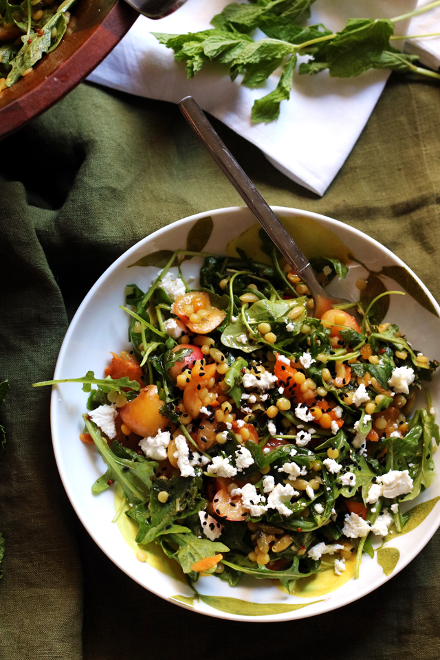 Spiced Israeli Couscous, Rainier Cherry, Apricot, and Goat Cheese Salad from Eats Well With Others