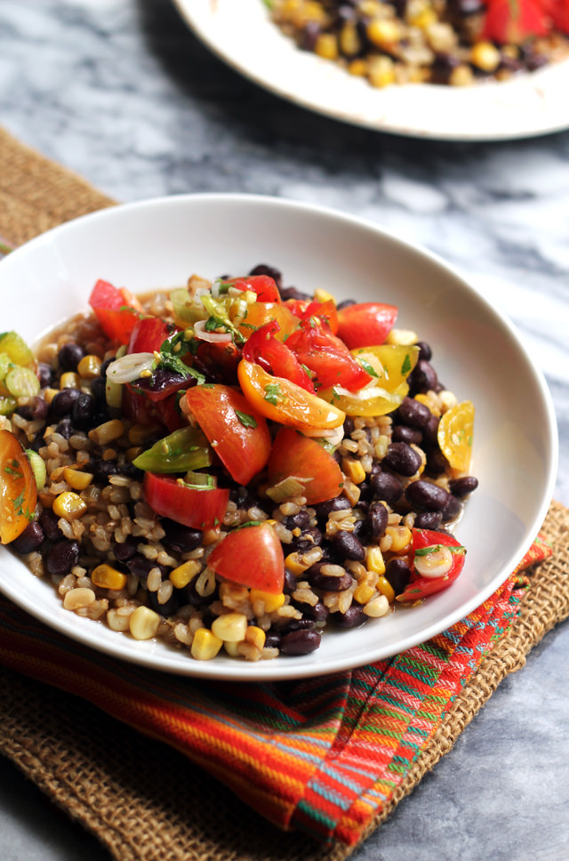 Skillet Brown Rice with Beans and Heirloom Tomato Salsa from Eats Well With Others