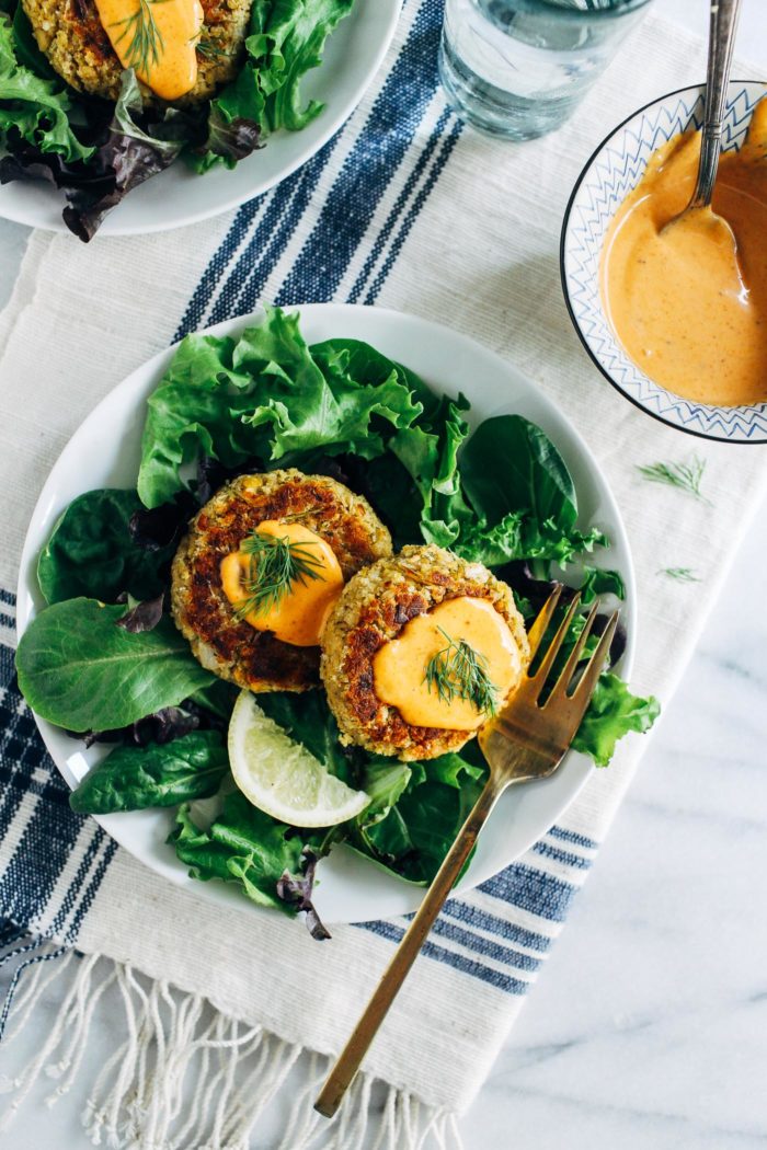 Vegan Crab Cakes with Sriracha Remoulade from Making Thyme for Health