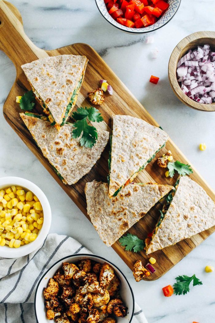 Roasted Cauliflower Hummus Quesadillas from Making Thyme for Health