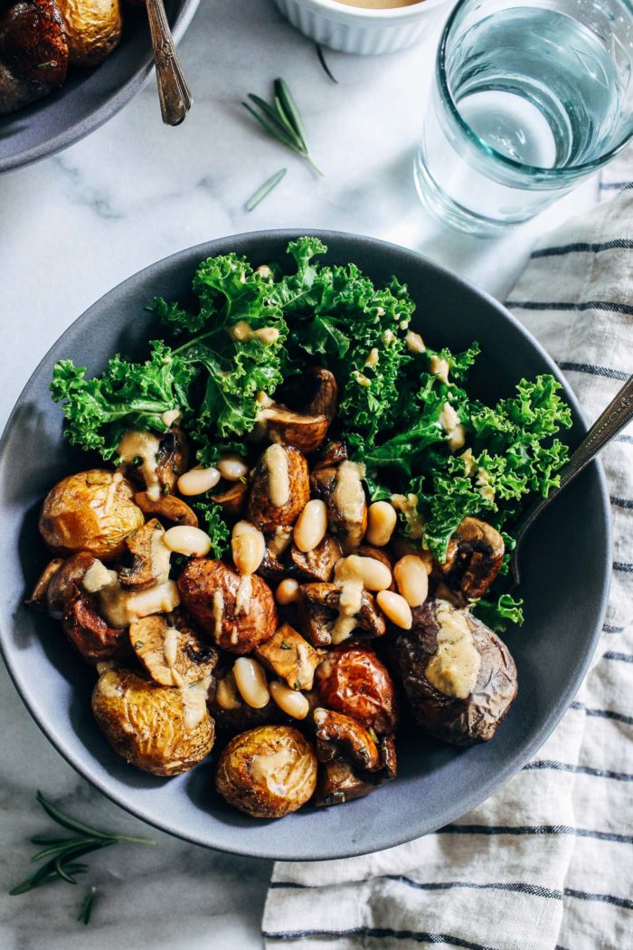 Sheet Pan Rosemary Potatoes with Balsamic Mushrooms and Kale from Making Thyme for Health
