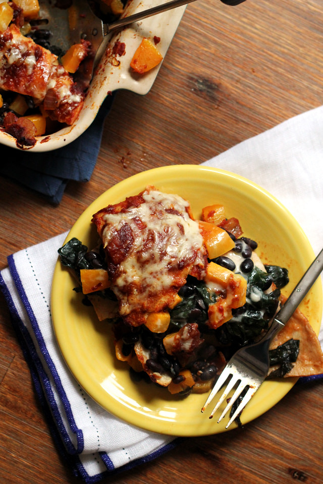Chipotle Butternut Squash and Swiss Chard Enchilada Casserole from Eats Well With Others