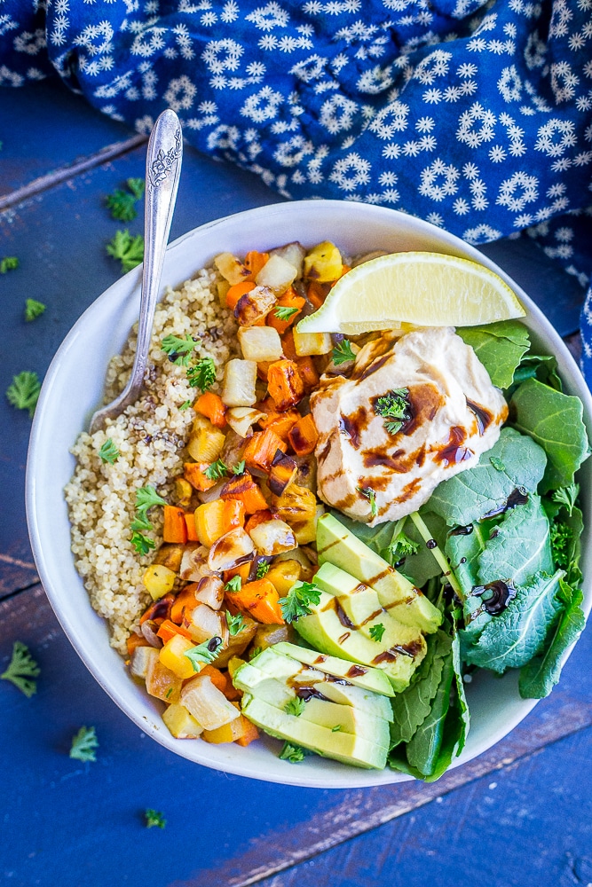Roasted Root Vegetable Buddha Bowls from She Likes Food