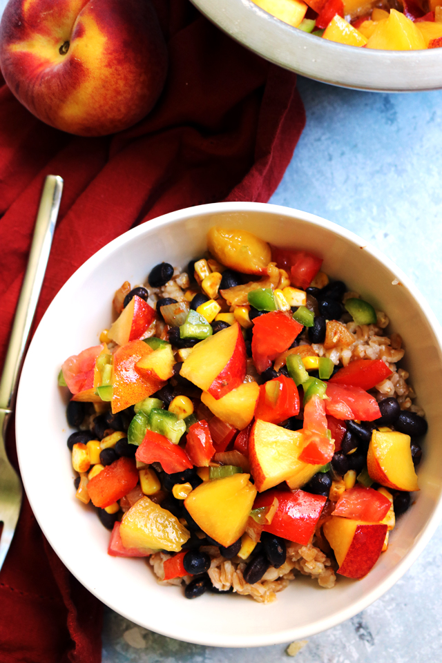 Summer Bliss Farro Bowls with Peach Jalapeño Salsa from Eats Well With Others