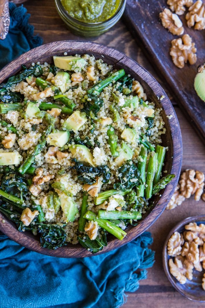 Pesto Quinoa Salad with Asparagus, Avocado, and Kale from The Roasted Root