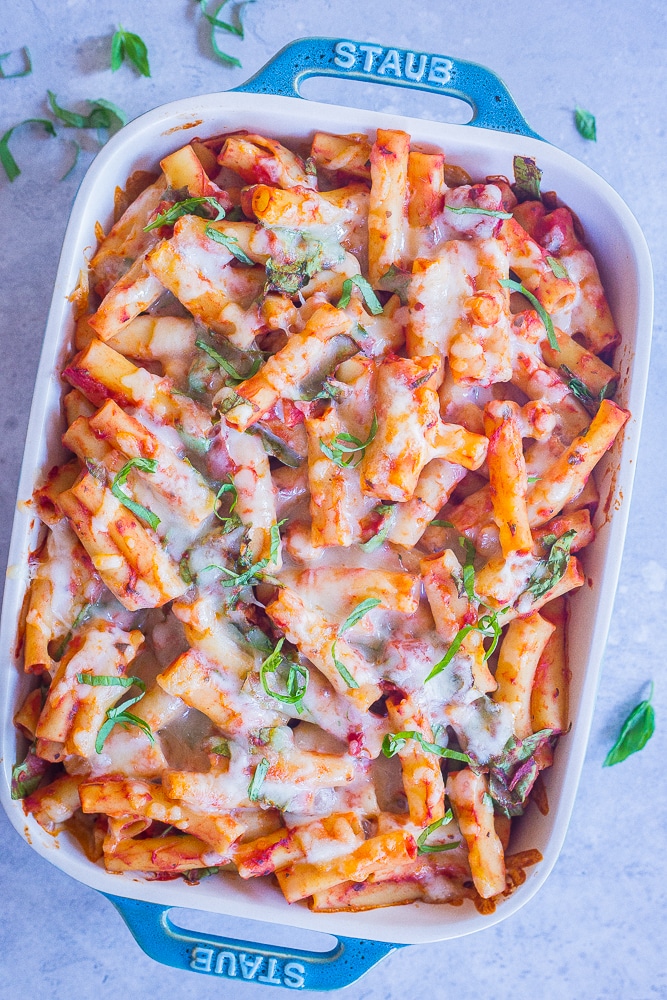 5-Ingredient Baked Ziti with Chickpeas and Spinach from She Likes Food