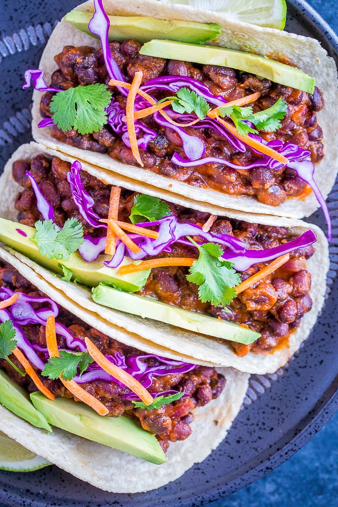 20 Minute BBQ Black Bean Tacos from She Likes Food