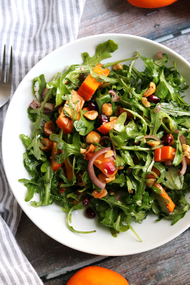 Persimmon and Pomegranate Salad with Arugula and Hazelnuts from Eats Well With Others