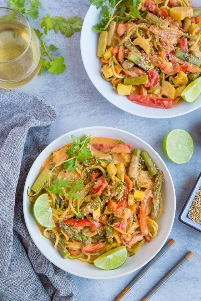 Vegan Red Curry Zucchini Noodle Bowls from The Roasted Root