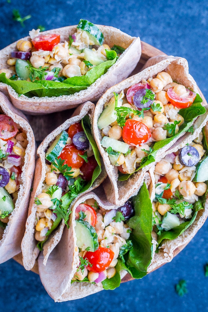Greek Chickpea Salad Pitas from She Likes Food