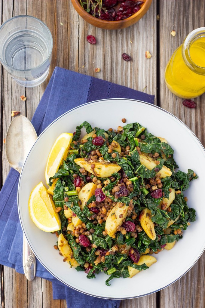 Warm Lentil and Kale Salad with Lemon Dijon Dressing from She Likes Food