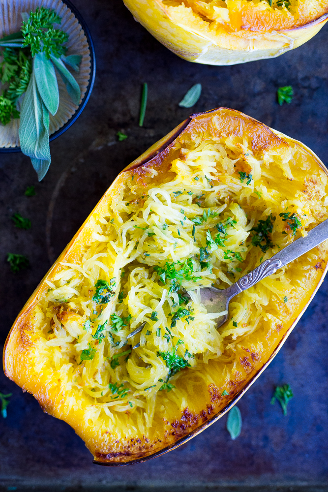 Garlic and Herb Spaghetti Squash Boats from She Likes Food