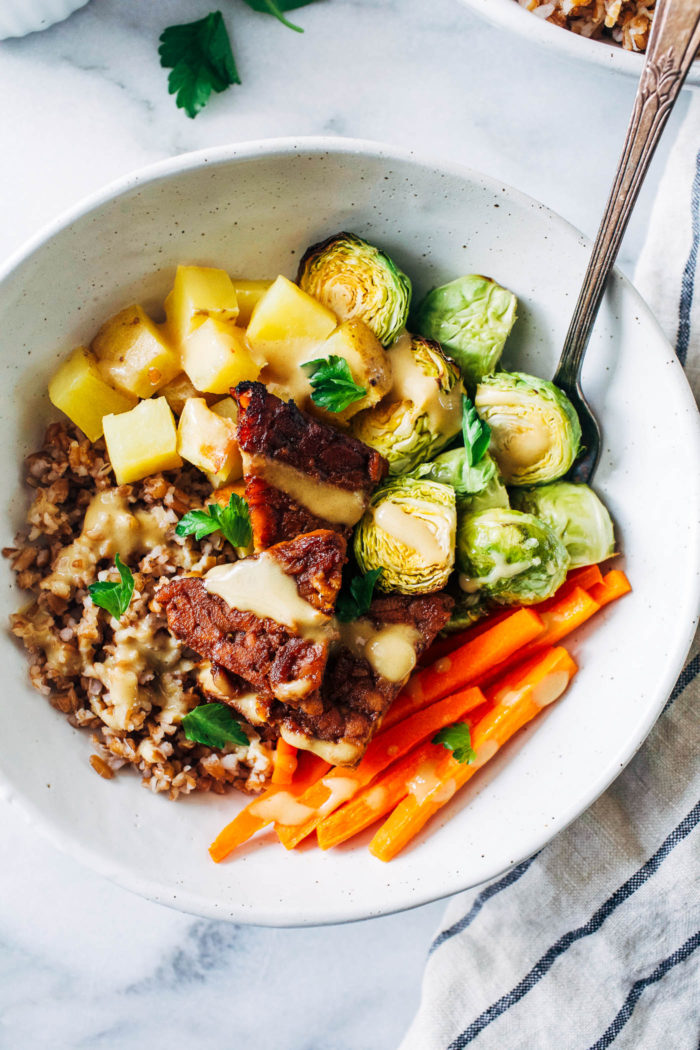 Balsamic Dijon Tempeh Buddha Bowls from Making Thyme for Health