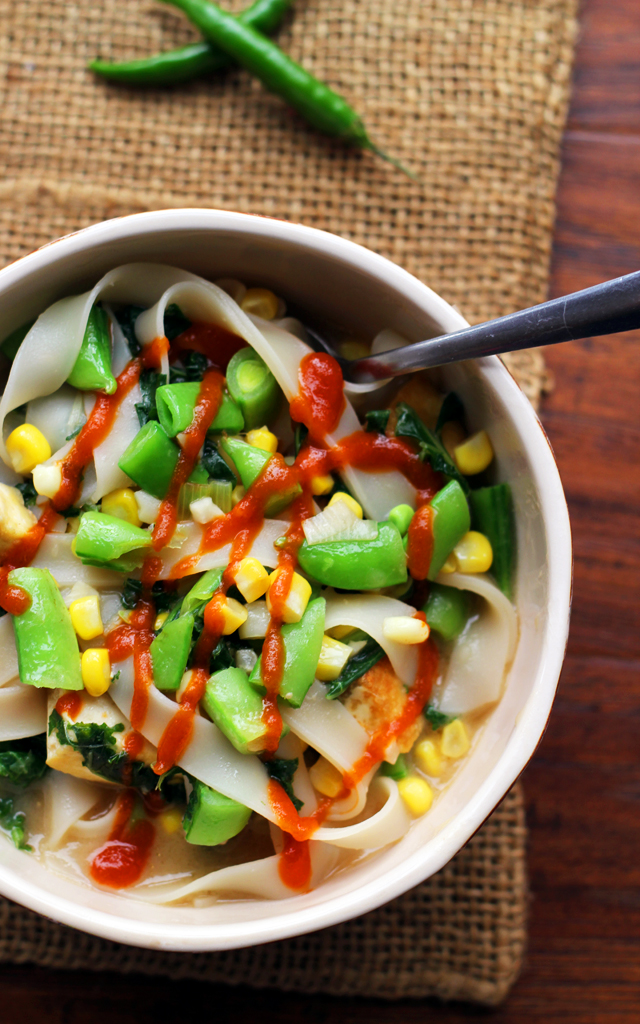 Miso Noodle Soup with Corn, Kale, and Snap Peas from Eats Well With Others