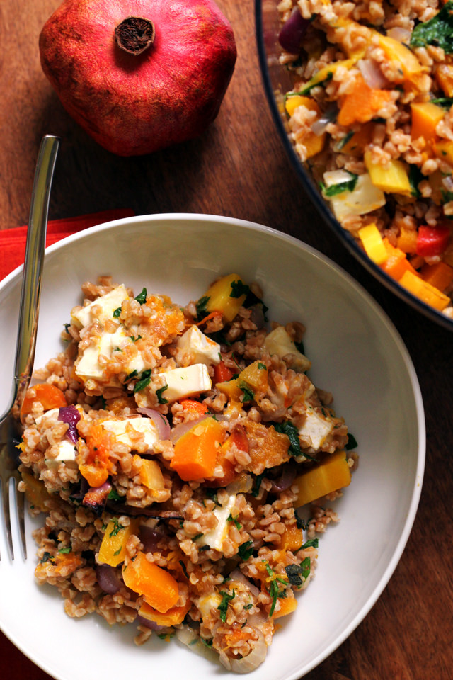 Farro Salad with Butternut Squash, Red Onions, and Brie from Eats Well With Others 